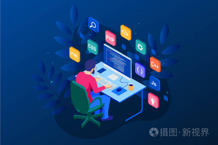 开发编程和编码技术.网站设计.向量例证插画-正版商用图片